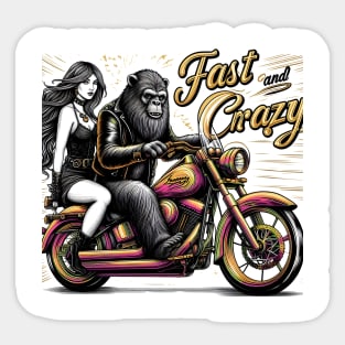 Wild Ride Woman Sasquatch Yeti bigfoot on Motorcycle Sticker